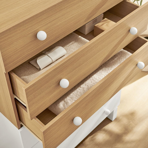 Modway Furniture Nolia 6-Drawer Mid-Century Color Block Dresser Chest – Stylish Storage for Small Spaces & Modern Homes MOD-7240-OAK-WHI