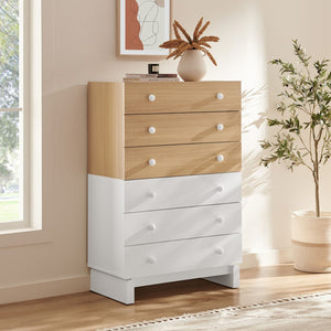 Modway Furniture Nolia 6-Drawer Mid-Century Color Block Dresser Chest – Stylish Storage for Small Spaces & Modern Homes MOD-7240-OAK-WHI