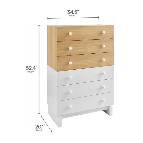 Modway Furniture Nolia 6-Drawer Mid-Century Color Block Dresser Chest – Stylish Storage for Small Spaces & Modern Homes MOD-7240-OAK-WHI
