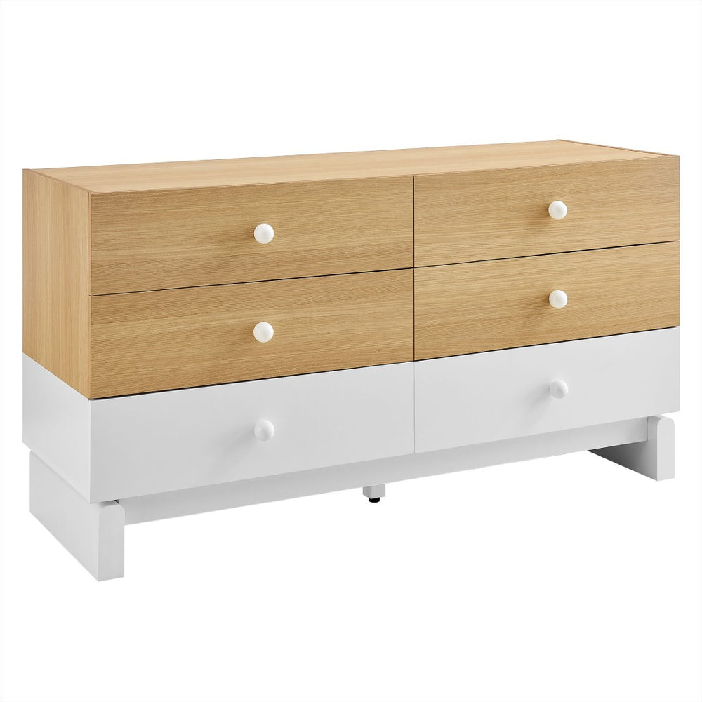 Modway Furniture Nolia 6-Drawer Color Block Dresser - Stylish Mid-Century Modern Storage for Bedroom & TV Stand MOD-7241-OAK-WHI