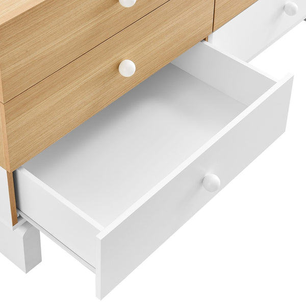 Modway Furniture Nolia 6-Drawer Color Block Dresser - Stylish Mid-Century Modern Storage for Bedroom & TV Stand MOD-7241-OAK-WHI