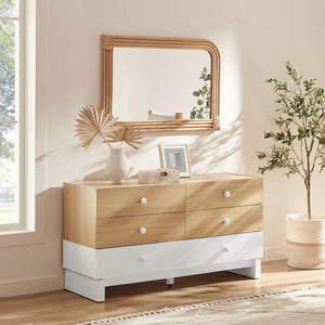 Modway Furniture Nolia 6-Drawer Color Block Dresser - Stylish Mid-Century Modern Storage for Bedroom & TV Stand MOD-7241-OAK-WHI