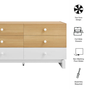 Modway Furniture Nolia 6-Drawer Color Block Dresser - Stylish Mid-Century Modern Storage for Bedroom & TV Stand MOD-7241-OAK-WHI
