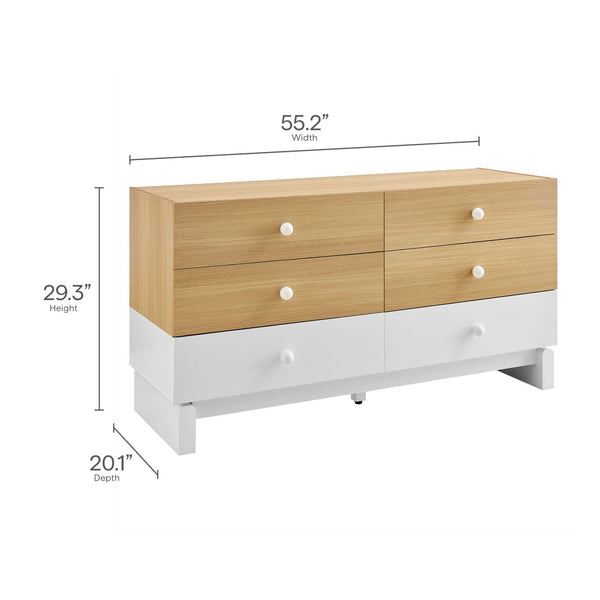 Modway Furniture Nolia 6-Drawer Color Block Dresser - Stylish Mid-Century Modern Storage for Bedroom & TV Stand MOD-7241-OAK-WHI