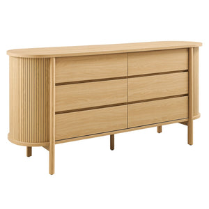 Modway Furniture Cadence 6-Drawer Contemporary Dresser with Curved Design and Fluted Detailing for Elegant Storage Oak MOD-7242-OAK