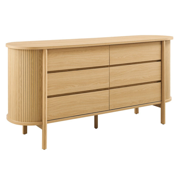 Modway Furniture Cadence 6-Drawer Contemporary Dresser with Curved Design and Fluted Detailing for Elegant Storage Oak MOD-7242-OAK