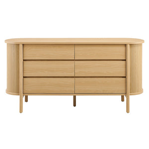 Modway Furniture Cadence 6-Drawer Contemporary Dresser with Curved Design and Fluted Detailing for Elegant Storage Oak MOD-7242-OAK