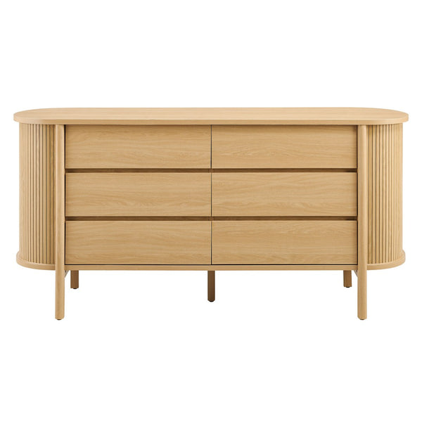 Modway Furniture Cadence 6-Drawer Contemporary Dresser with Curved Design and Fluted Detailing for Elegant Storage Oak MOD-7242-OAK