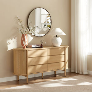 Modway Furniture Cadence 6-Drawer Contemporary Dresser with Curved Design and Fluted Detailing for Elegant Storage Oak MOD-7242-OAK