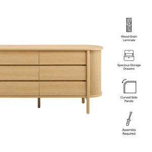 Modway Furniture Cadence 6-Drawer Contemporary Dresser with Curved Design and Fluted Detailing for Elegant Storage Oak MOD-7242-OAK
