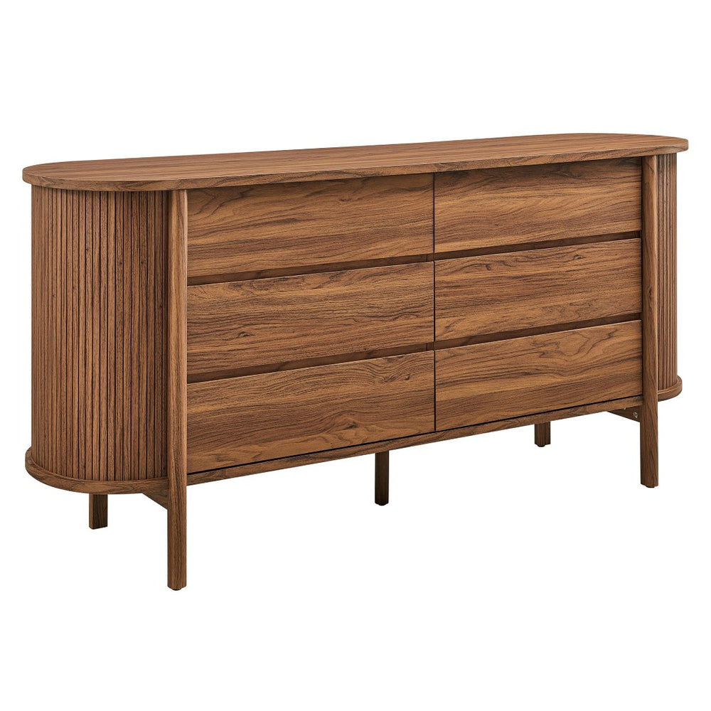 Modway Furniture Cadence 6-Drawer Contemporary Dresser with Curved Design and Fluted Detailing for Elegant Storage Walnut MOD-7242-WAL