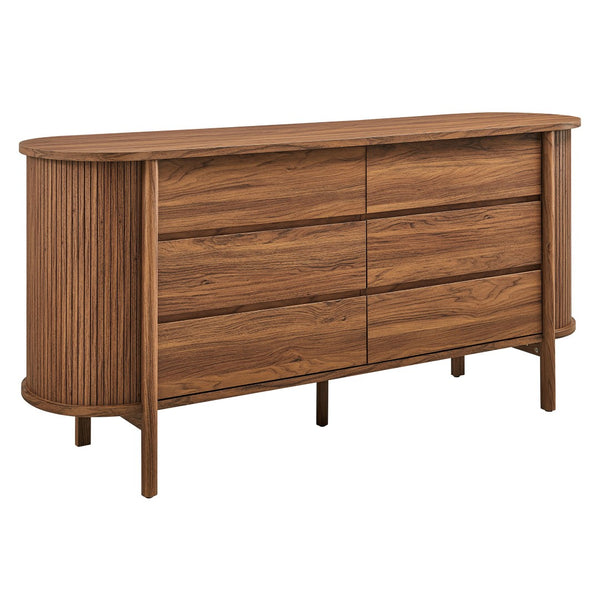 Modway Furniture Cadence 6-Drawer Contemporary Dresser with Curved Design and Fluted Detailing for Elegant Storage Walnut MOD-7242-WAL