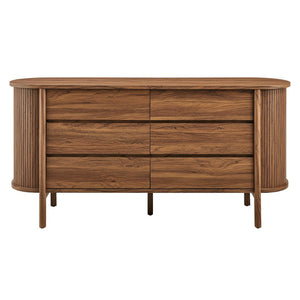 Modway Furniture Cadence 6-Drawer Contemporary Dresser with Curved Design and Fluted Detailing for Elegant Storage Walnut MOD-7242-WAL