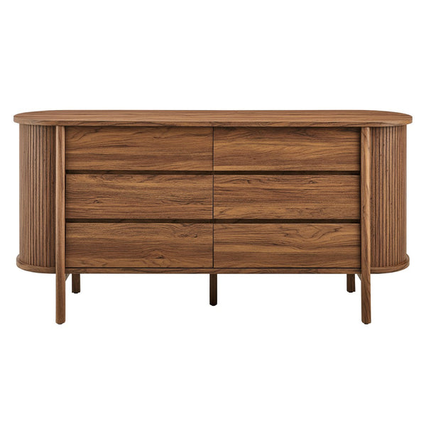 Modway Furniture Cadence 6-Drawer Contemporary Dresser with Curved Design and Fluted Detailing for Elegant Storage Walnut MOD-7242-WAL