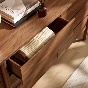 Modway Furniture Cadence 6-Drawer Contemporary Dresser with Curved Design and Fluted Detailing for Elegant Storage Walnut MOD-7242-WAL