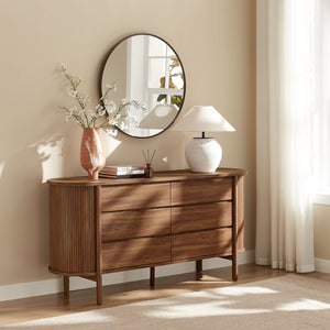 Modway Furniture Cadence 6-Drawer Contemporary Dresser with Curved Design and Fluted Detailing for Elegant Storage Walnut MOD-7242-WAL