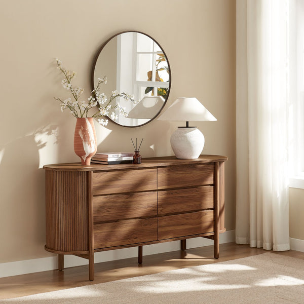 Modway Furniture Cadence 6-Drawer Contemporary Dresser with Curved Design and Fluted Detailing for Elegant Storage Walnut MOD-7242-WAL