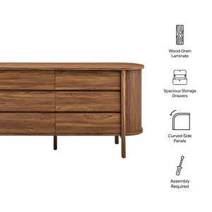 Modway Furniture Cadence 6-Drawer Contemporary Dresser with Curved Design and Fluted Detailing for Elegant Storage Walnut MOD-7242-WAL