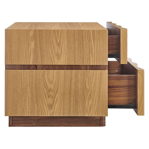 Modway Furniture Isola 2-Drawer Nightstand - Contemporary Storage Solution for Bedroom or Living Room Spaces Light Oak Walnut MOD-7243-LOA-WAL