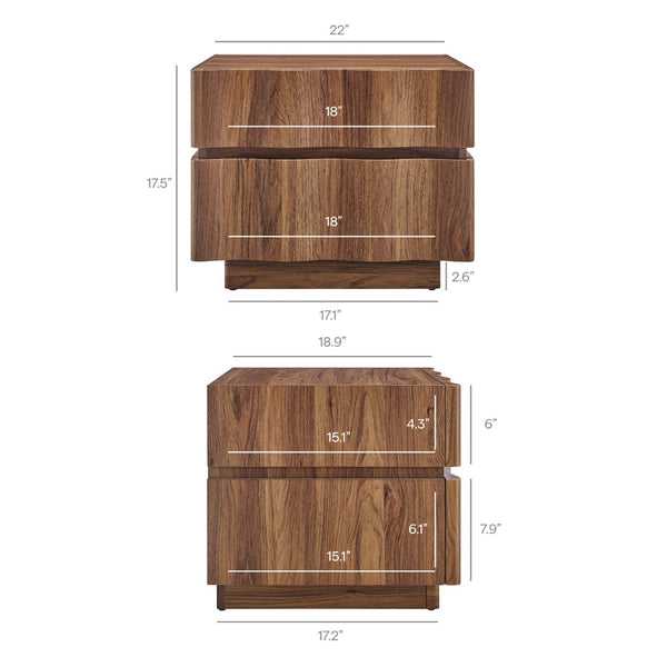 Modway Furniture Isola 2-Drawer Nightstand - Contemporary Storage Solution for Bedroom or Living Room Spaces Walnut MOD-7243-WAL