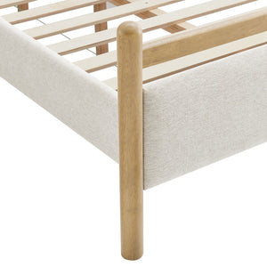 Modway Furniture Ginny Upholstered Twin Platform Bed Padded Headboard Solid Wood Frame for Kids Room Light Oak Heathered Ivory MOD-7244-LOA-HEI
