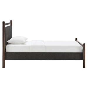 Modway Furniture Ginny Upholstered Twin Platform Bed Padded Headboard Solid Wood Frame for Kids Room Wenge Heathered Dark Gray MOD-7244-WEN-HDG