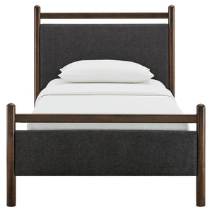 Modway Furniture Ginny Upholstered Twin Platform Bed Padded Headboard Solid Wood Frame for Kids Room Wenge Heathered Dark Gray MOD-7244-WEN-HDG