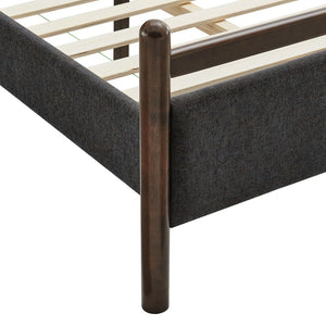 Modway Furniture Ginny Upholstered Twin Platform Bed Padded Headboard Solid Wood Frame for Kids Room Wenge Heathered Dark Gray MOD-7244-WEN-HDG