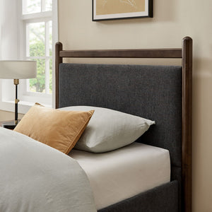 Modway Furniture Ginny Upholstered Twin Platform Bed Padded Headboard Solid Wood Frame for Kids Room Wenge Heathered Dark Gray MOD-7244-WEN-HDG