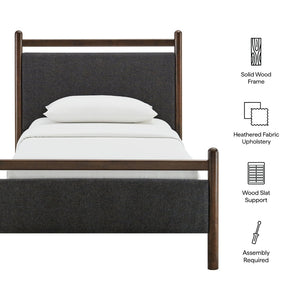 Modway Furniture Ginny Upholstered Twin Platform Bed Padded Headboard Solid Wood Frame for Kids Room Wenge Heathered Dark Gray MOD-7244-WEN-HDG