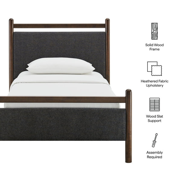 Modway Furniture Ginny Upholstered Twin Platform Bed Padded Headboard Solid Wood Frame for Kids Room Wenge Heathered Dark Gray MOD-7244-WEN-HDG