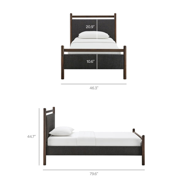 Modway Furniture Ginny Upholstered Twin Platform Bed Padded Headboard Solid Wood Frame for Kids Room Wenge Heathered Dark Gray MOD-7244-WEN-HDG