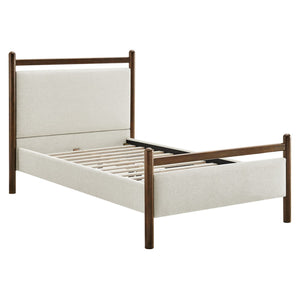 Modway Furniture Ginny Upholstered Twin Platform Bed Padded Headboard Solid Wood Frame for Kids Room Wenge Heathered Ivory MOD-7244-WEN-HEI