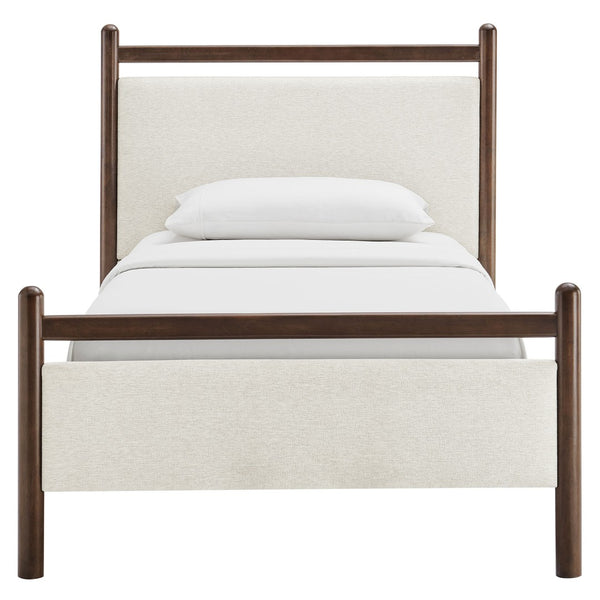 Modway Furniture Ginny Upholstered Twin Platform Bed Padded Headboard Solid Wood Frame for Kids Room Wenge Heathered Ivory MOD-7244-WEN-HEI