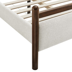 Modway Furniture Ginny Upholstered Twin Platform Bed Padded Headboard Solid Wood Frame for Kids Room Wenge Heathered Ivory MOD-7244-WEN-HEI