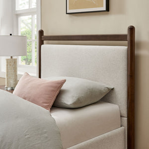 Modway Furniture Ginny Upholstered Twin Platform Bed Padded Headboard Solid Wood Frame for Kids Room Wenge Heathered Ivory MOD-7244-WEN-HEI
