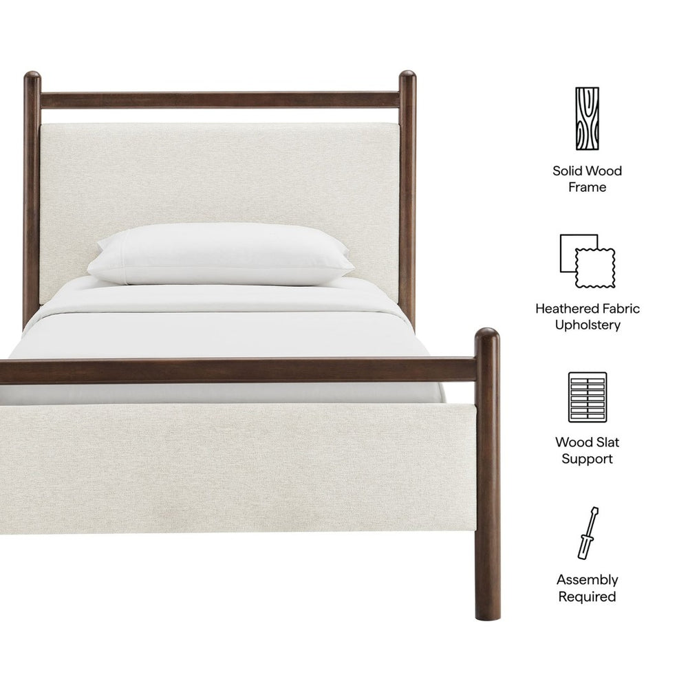 Modway Furniture Ginny Upholstered Twin Platform Bed Padded Headboard Solid Wood Frame for Kids Room Wenge Heathered Ivory MOD-7244-WEN-HEI