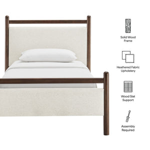 Modway Furniture Ginny Upholstered Twin Platform Bed Padded Headboard Solid Wood Frame for Kids Room Wenge Heathered Ivory MOD-7244-WEN-HEI
