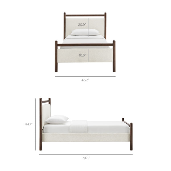 Modway Furniture Ginny Upholstered Twin Platform Bed Padded Headboard Solid Wood Frame for Kids Room Wenge Heathered Ivory MOD-7244-WEN-HEI