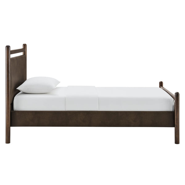 Modway Furniture Ginny Twin Platform Bed Padded Vegan Leather Headboard Footboard Solid Wood Frame Wenge Mushroom MOD-7245-WEN-MUS
