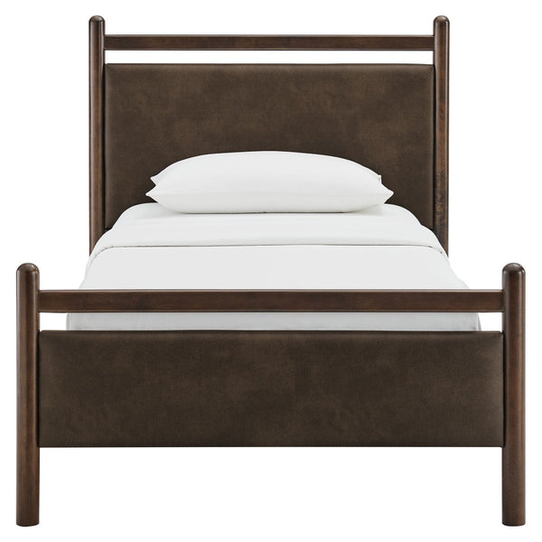 Modway Furniture Ginny Twin Platform Bed Padded Vegan Leather Headboard Footboard Solid Wood Frame Wenge Mushroom MOD-7245-WEN-MUS