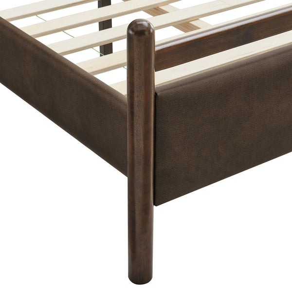 Modway Furniture Ginny Twin Platform Bed Padded Vegan Leather Headboard Footboard Solid Wood Frame Wenge Mushroom MOD-7245-WEN-MUS