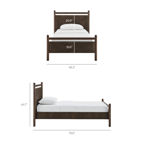 Modway Furniture Ginny Twin Platform Bed Padded Vegan Leather Headboard Footboard Solid Wood Frame Wenge Mushroom MOD-7245-WEN-MUS