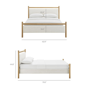 Modway Furniture Ginny Upholstered Full Platform Bed Solid Wood Slats Padded Headboard Bedroom Light Oak Heathered Ivory MOD-7246-LOA-HEI