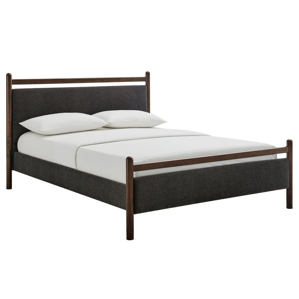 Modway Furniture Ginny Upholstered Full Platform Bed Solid Wood Slats Padded Headboard Bedroom Wenge Heathered Dark Gray MOD-7246-WEN-HDG