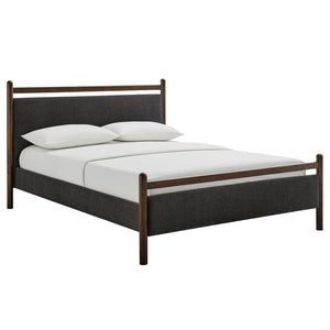 Modway Furniture Ginny Upholstered Full Platform Bed Solid Wood Slats Padded Headboard Bedroom Wenge Heathered Dark Gray MOD-7246-WEN-HDG