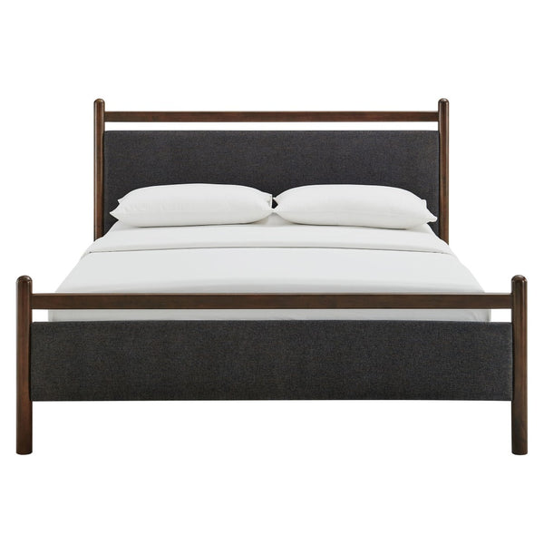 Modway Furniture Ginny Upholstered Full Platform Bed Solid Wood Slats Padded Headboard Bedroom Wenge Heathered Dark Gray MOD-7246-WEN-HDG