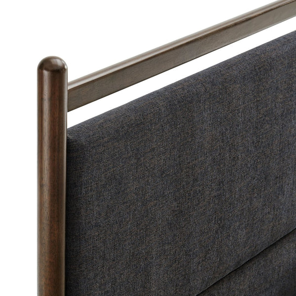 Modway Furniture Ginny Upholstered Full Platform Bed Solid Wood Slats Padded Headboard Bedroom Wenge Heathered Dark Gray MOD-7246-WEN-HDG