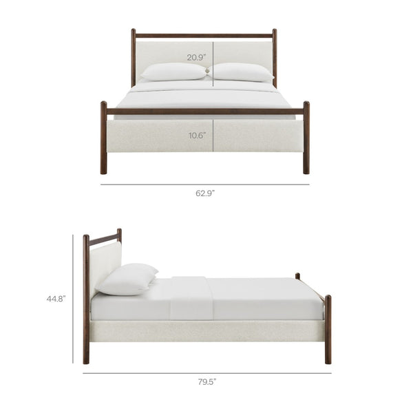 Modway Furniture Ginny Upholstered Full Platform Bed Solid Wood Slats Padded Headboard Bedroom Wenge Heathered Ivory MOD-7246-WEN-HEI