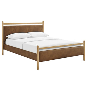 Modway Furniture Ginny Faux Leather Platform Bed with Cushioned Headboard for Modern Bedrooms Light Oak Canyon MOD-7247-LOA-CYN
